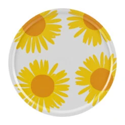 Marimekko Auringonkukka White / Yellow / Orange Large Round Tray -Artful Dining marimekko auringonkukka white yellow orange large round tray 21