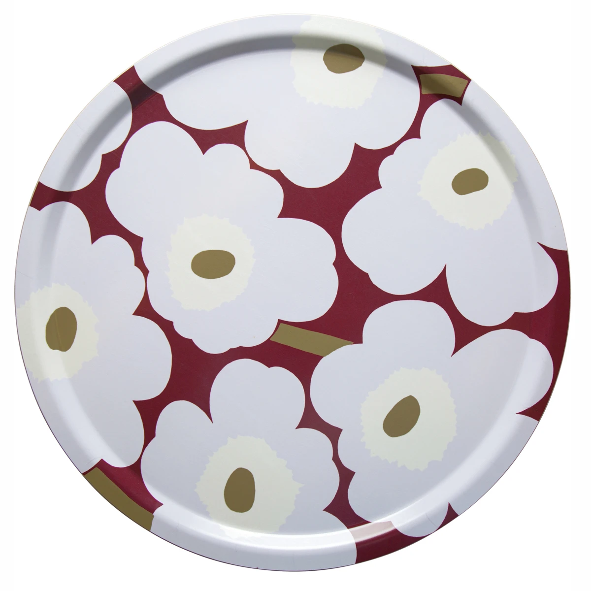 Marimekko Unikko Cranberry / Grey / Olive Round Tray 3 Marimekko Unikko Cranberry / Grey / Olive Round Tray - Image 2